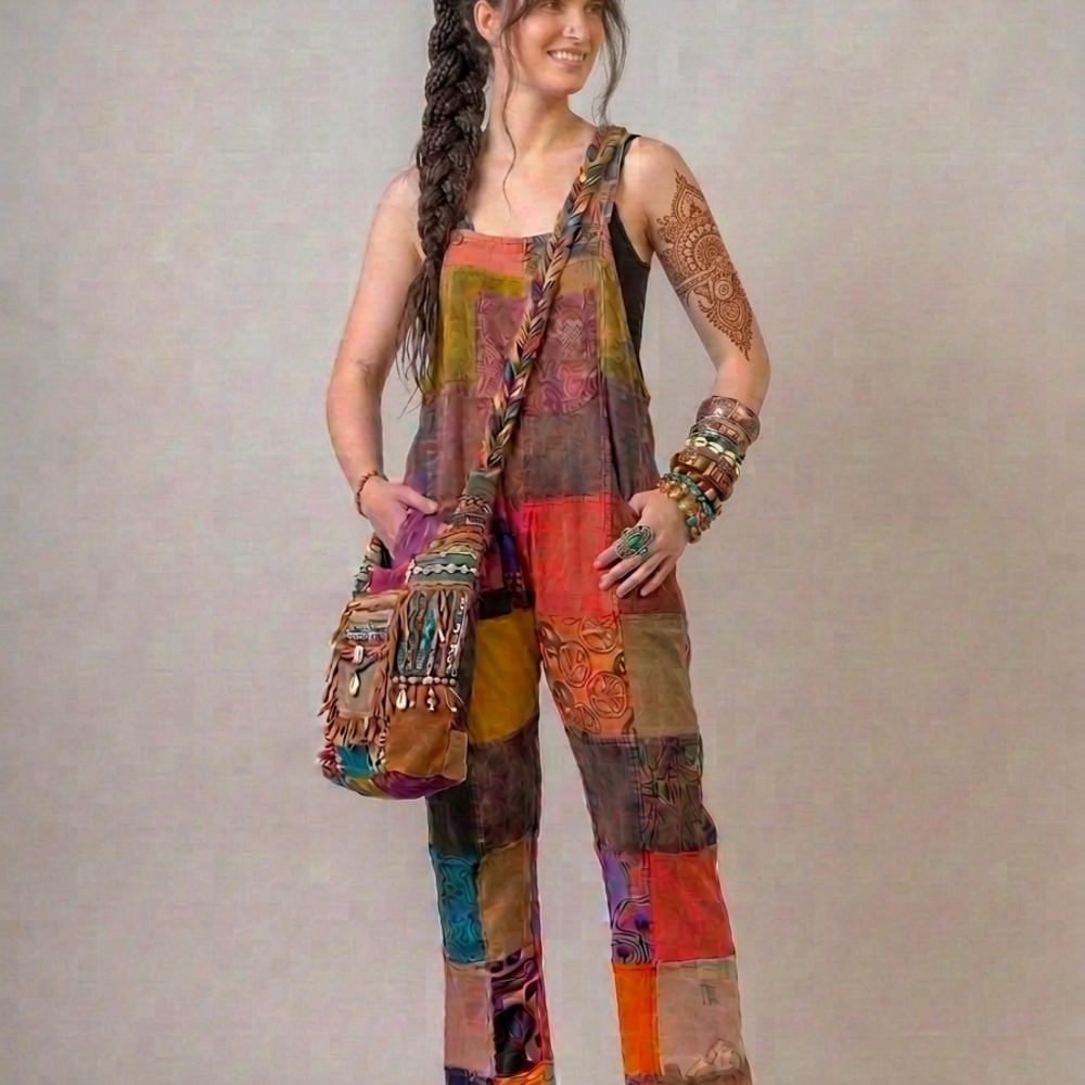 Bohemian Multicolor Patchwork Jumpsuit - image 1